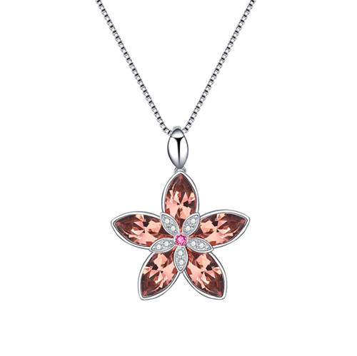 Austrian crystal flower pendant diamond necklace in silver with box chain